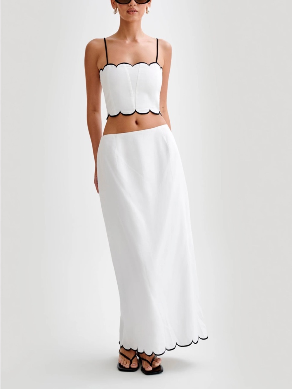 Meshki Alessio Scalloped Midi Skirt Linen